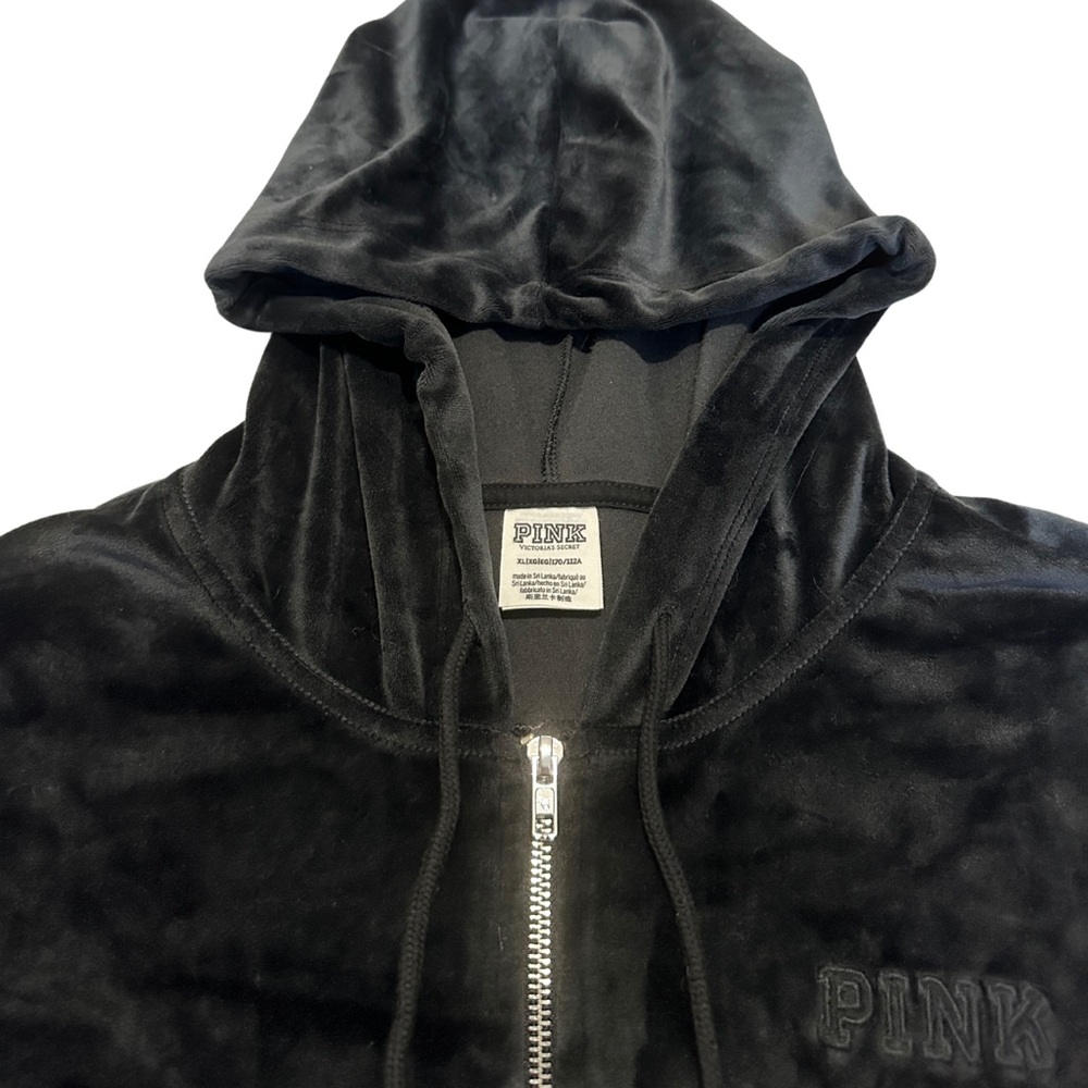 EUC Victoria’s Secret PINK Women’s Velour Hoodie in Black Size XL - Picture 4 of 6